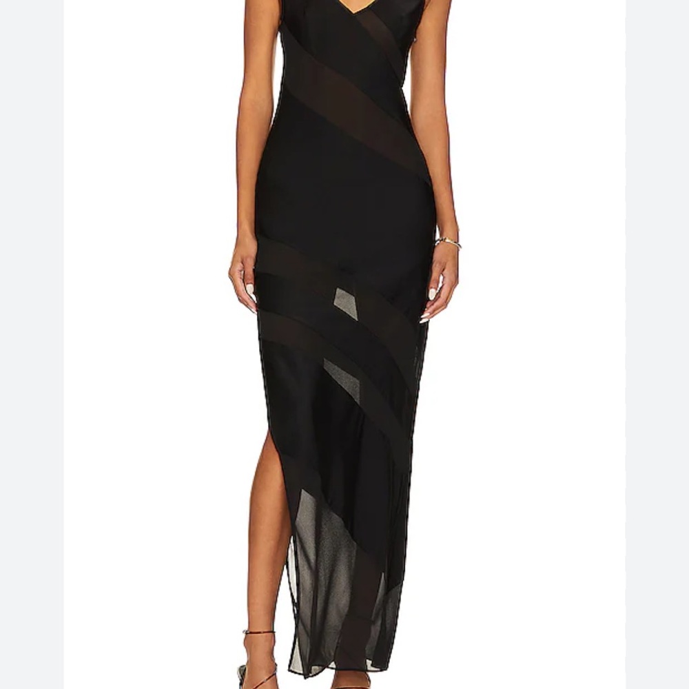 NBD Black Asymmetrical Slit Maxi Dress